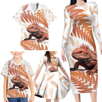 Red New Zealand Tuatara Family Matching Long Sleeve Bodycon Dress and Hawaiian Shirt Aotearoa Sphenodon Punctatus Silver Fern LT14 - Polynesian Pride