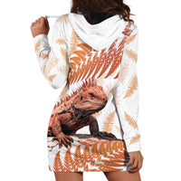 Red New Zealand Tuatara Hoodie Dress Aotearoa Sphenodon Punctatus Silver Fern LT14 - Polynesian Pride