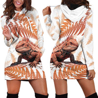 Red New Zealand Tuatara Hoodie Dress Aotearoa Sphenodon Punctatus Silver Fern LT14 - Polynesian Pride