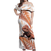 Red New Zealand Tuatara Off Shoulder Maxi Dress Aotearoa Sphenodon Punctatus Silver Fern LT14 Women Red - Polynesian Pride