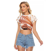 Red New Zealand Tuatara Raglan Cropped T Shirt Aotearoa Sphenodon Punctatus Silver Fern LT14 Female Red - Polynesian Pride