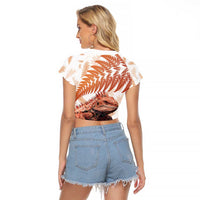 Red New Zealand Tuatara Raglan Cropped T Shirt Aotearoa Sphenodon Punctatus Silver Fern LT14 - Polynesian Pride