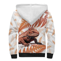 Red New Zealand Tuatara Sherpa Hoodie Aotearoa Sphenodon Punctatus Silver Fern LT14 - Polynesian Pride