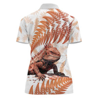 Red New Zealand Tuatara Women Polo Shirt Aotearoa Sphenodon Punctatus Silver Fern LT14 - Polynesian Pride