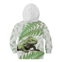 Green New Zealand Tuatara Kid Hoodie Aotearoa Sphenodon Punctatus Silver Fern LT14 - Polynesian Pride