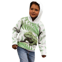 Green New Zealand Tuatara Kid Hoodie Aotearoa Sphenodon Punctatus Silver Fern LT14 - Polynesian Pride