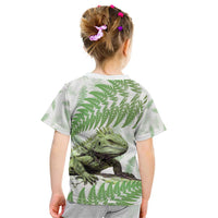 Green New Zealand Tuatara Kid T Shirt Aotearoa Sphenodon Punctatus Silver Fern LT14 - Polynesian Pride