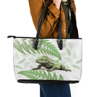 Green New Zealand Tuatara Leather Tote Bag Aotearoa Sphenodon Punctatus Silver Fern LT14 - Polynesian Pride