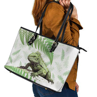 Green New Zealand Tuatara Leather Tote Bag Aotearoa Sphenodon Punctatus Silver Fern LT14 - Polynesian Pride