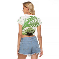 Green New Zealand Tuatara Raglan Cropped T Shirt Aotearoa Sphenodon Punctatus Silver Fern LT14 - Polynesian Pride