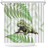 Green New Zealand Tuatara Shower Curtain Aotearoa Sphenodon Punctatus Silver Fern LT14 Green - Polynesian Pride