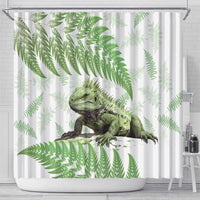 Green New Zealand Tuatara Shower Curtain Aotearoa Sphenodon Punctatus Silver Fern LT14 - Polynesian Pride