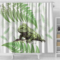 Green New Zealand Tuatara Shower Curtain Aotearoa Sphenodon Punctatus Silver Fern LT14 - Polynesian Pride