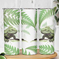 Green New Zealand Tuatara Skinny Tumbler Aotearoa Sphenodon Punctatus Silver Fern LT14 - Polynesian Pride