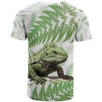 Green New Zealand Tuatara T Shirt Aotearoa Sphenodon Punctatus Silver Fern LT14 - Polynesian Pride