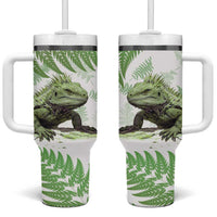 Green New Zealand Tuatara Tumbler With Handle Aotearoa Sphenodon Punctatus Silver Fern LT14 One Size: 40 oz Green - Polynesian Pride