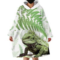 Green New Zealand Tuatara Wearable Blanket Hoodie Aotearoa Sphenodon Punctatus Silver Fern LT14 - Polynesian Pride