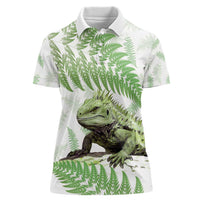Green New Zealand Tuatara Women Polo Shirt Aotearoa Sphenodon Punctatus Silver Fern LT14 Female Green - Polynesian Pride