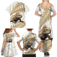 Gold New Zealand Tuatara Family Matching Summer Maxi Dress and Hawaiian Shirt Aotearoa Sphenodon Punctatus Silver Fern LT14 - Polynesian Pride