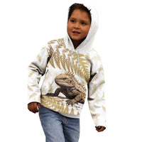 Gold New Zealand Tuatara Kid Hoodie Aotearoa Sphenodon Punctatus Silver Fern LT14 - Polynesian Pride