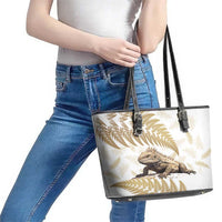 Gold New Zealand Tuatara Leather Tote Bag Aotearoa Sphenodon Punctatus Silver Fern LT14 - Polynesian Pride