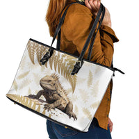 Gold New Zealand Tuatara Leather Tote Bag Aotearoa Sphenodon Punctatus Silver Fern LT14 - Polynesian Pride