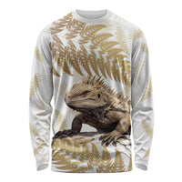 Gold New Zealand Tuatara Long Sleeve Shirt Aotearoa Sphenodon Punctatus Silver Fern LT14 Unisex Gold - Polynesian Pride