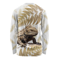 Gold New Zealand Tuatara Long Sleeve Shirt Aotearoa Sphenodon Punctatus Silver Fern LT14 - Polynesian Pride