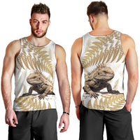 Gold New Zealand Tuatara Men Tank Top Aotearoa Sphenodon Punctatus Silver Fern LT14 - Polynesian Pride