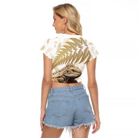 Gold New Zealand Tuatara Raglan Cropped T Shirt Aotearoa Sphenodon Punctatus Silver Fern LT14 - Polynesian Pride