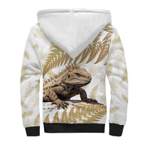 Gold New Zealand Tuatara Sherpa Hoodie Aotearoa Sphenodon Punctatus Silver Fern LT14 - Polynesian Pride