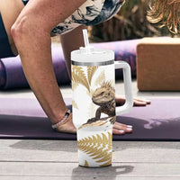 Gold New Zealand Tuatara Tumbler With Handle Aotearoa Sphenodon Punctatus Silver Fern LT14 - Polynesian Pride