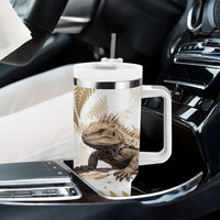 Gold New Zealand Tuatara Tumbler With Handle Aotearoa Sphenodon Punctatus Silver Fern LT14 - Polynesian Pride