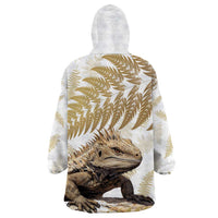 Gold New Zealand Tuatara Wearable Blanket Hoodie Aotearoa Sphenodon Punctatus Silver Fern LT14 - Polynesian Pride
