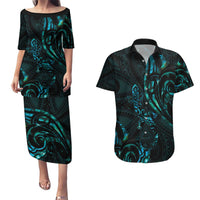 New Zealand Skink Couples Matching Puletasi and Hawaiian Shirt Aotearoa Maori Mix Paua Shell LT14 Blue - Polynesian Pride
