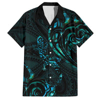 New Zealand Skink Family Matching Long Sleeve Bodycon Dress and Hawaiian Shirt - Aotearoa Maori Mix Paua Shell LT14 Dad's Shirt - Short Sleeve Blue - Polynesian Pride