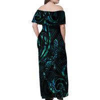 New Zealand Skink Family Matching Off Shoulder Maxi Dress and Hawaiian Shirt Aotearoa Maori Mix Paua Shell LT14 - Polynesian Pride