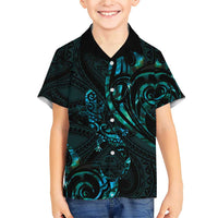 New Zealand Skink Family Matching Short Sleeve Bodycon Dress and Hawaiian Shirt Aotearoa Maori Mix Paua Shell LT14 Son's Shirt Blue - Polynesian Pride
