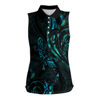 New Zealand Skink Women Sleeveless Polo Shirt Aotearoa Maori Mix Paua Shell LT14 Female Blue - Polynesian Pride