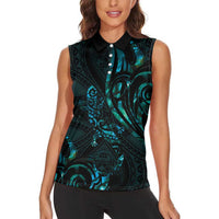New Zealand Skink Women Sleeveless Polo Shirt Aotearoa Maori Mix Paua Shell LT14 - Polynesian Pride