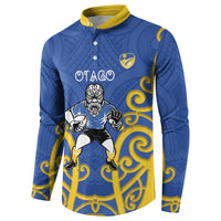 Otago Custom Rugby New Zealand Button Sweatshirt Aotearoa Maori Pukana Tiki Mascot