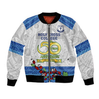 Personalised Fiji Holy Cross College Bomber Jacket Happy 50th Anniversary Fijian Tagimoucia Tapa Pattern LT14 Unisex White - Polynesian Pride