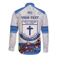 Personalised Fiji Holy Cross College Long Sleeve Button Shirt Happy 50th Anniversary Fijian Tagimoucia Tapa Pattern LT14 - Polynesian Pride