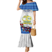 Personalised Fiji Holy Cross College Mermaid Dress Happy 50th Anniversary Fijian Tagimoucia Tapa Pattern LT14 Women White - Polynesian Pride