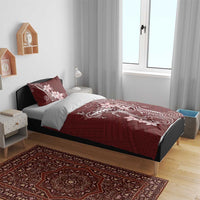 Oxblood Hawaii Bedding Set Hammerhead Shark Tattoo Curve Polynesian - Polynesian Pride