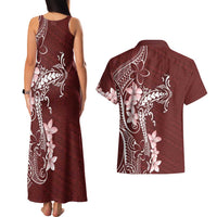 Oxblood Hawaii Couples Matching Tank Maxi Dress and Hawaiian Shirt Hammerhead Shark Tattoo Curve Polynesian LT14 - Polynesian Pride