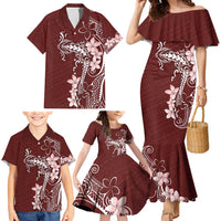 Oxblood Hawaii Family Matching Mermaid Dress and Hawaiian Shirt Hammerhead Shark Tattoo Curve Polynesian LT14 - Polynesian Pride