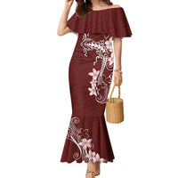Oxblood Hawaii Family Matching Mermaid Dress and Hawaiian Shirt Hammerhead Shark Tattoo Curve Polynesian LT14 Mom's Dress Oxblood - Polynesian Pride