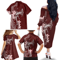 Oxblood Hawaii Family Matching Off The Shoulder Long Sleeve Dress and Hawaiian Shirt Hammerhead Shark Tattoo Curve Polynesian LT14 - Polynesian Pride