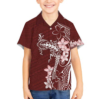 Oxblood Hawaii Family Matching Off The Shoulder Long Sleeve Dress and Hawaiian Shirt Hammerhead Shark Tattoo Curve Polynesian LT14 Son's Shirt Oxblood - Polynesian Pride